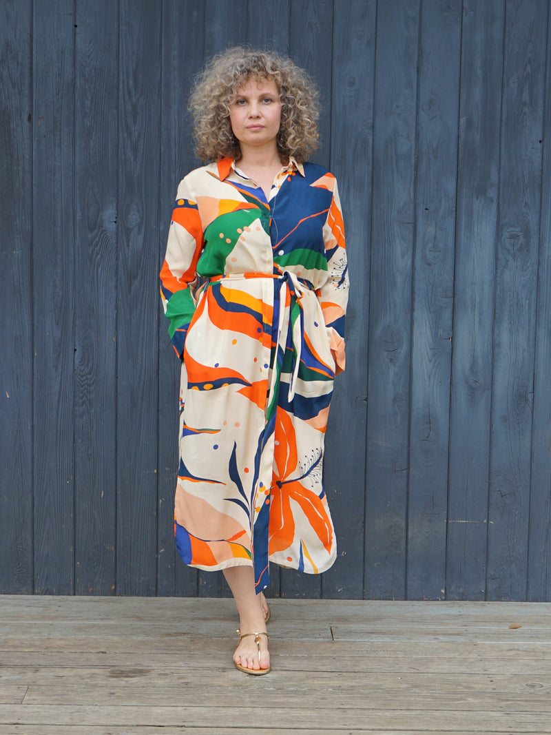 NORAH JUNGLE PARTY SILK SHIRTDRESS