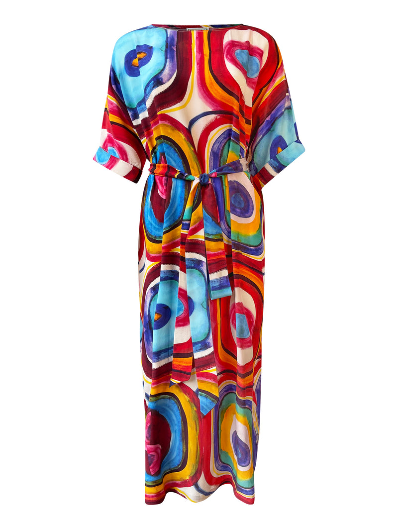 ELLA ABSTRACT Silk Crew Neck Dress