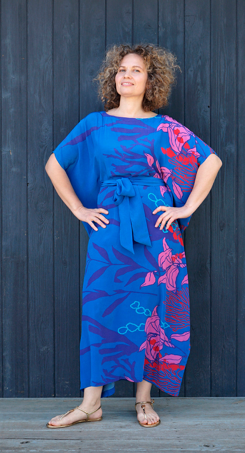 BUTTERFLY SEASCAPE BLUE Silk Dress