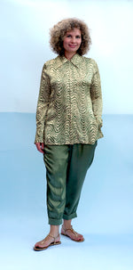 DINAH OLIVE ZEBRA SILK BLOUSE