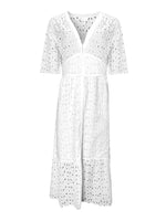 AURA PEARL WHITE COTTON SCHIFFLI BUTTON DOWN DRESS