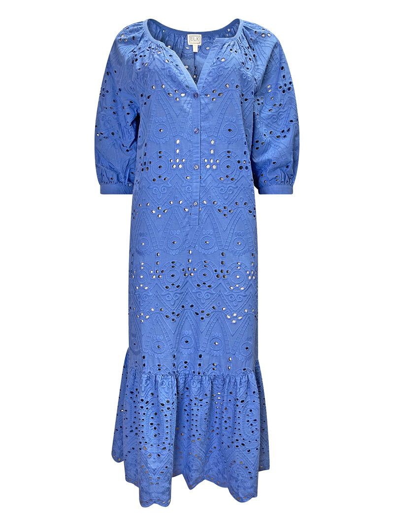 ARTEMIS CIEL BLUE COTTON SCHIFFLI DRESS