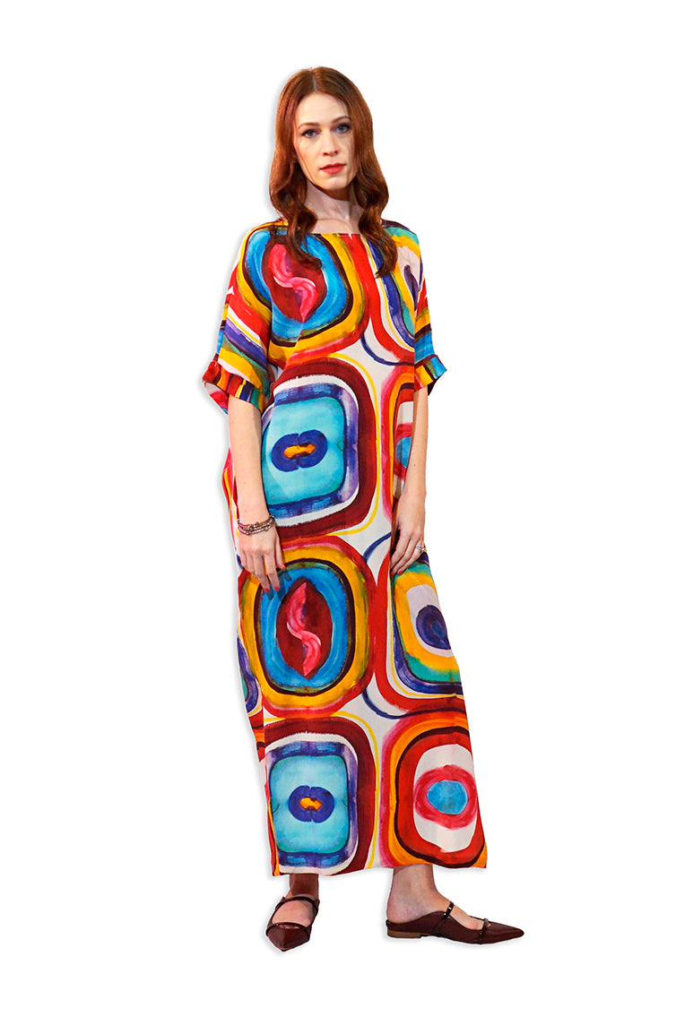 ELLA ABSTRACT Silk Crew Neck Dress