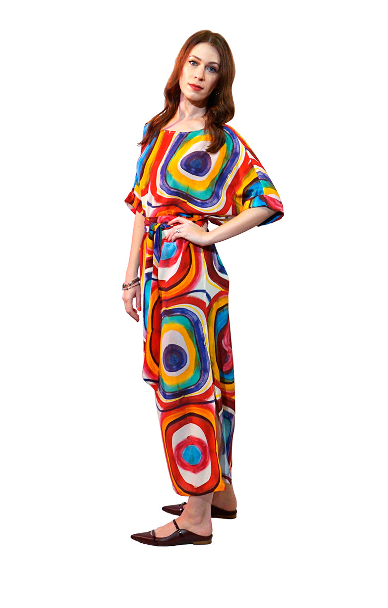 ELLA ABSTRACT Silk Crew Neck Dress