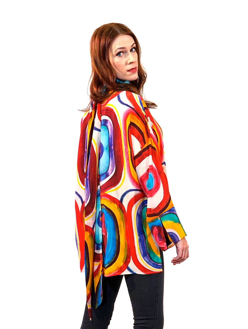 THE ANITA ABSTRACT SILK BLOUSE WITH NECK TIE