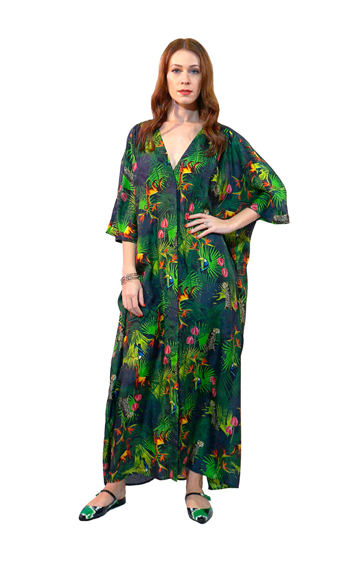 BLOSSOM JUNGLE Silk Cover-Up Dress