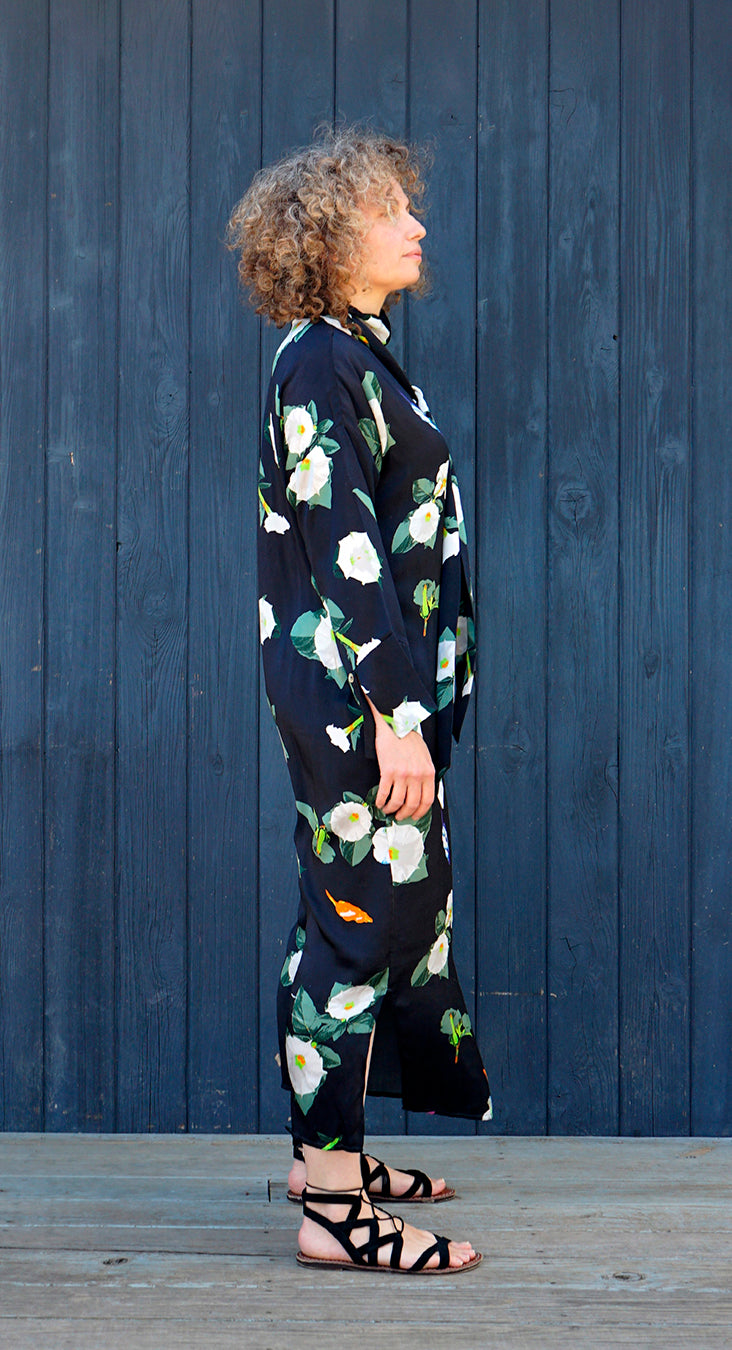 THE ANITA MOONFLOWER SILK DRESS WITH NECK TIE